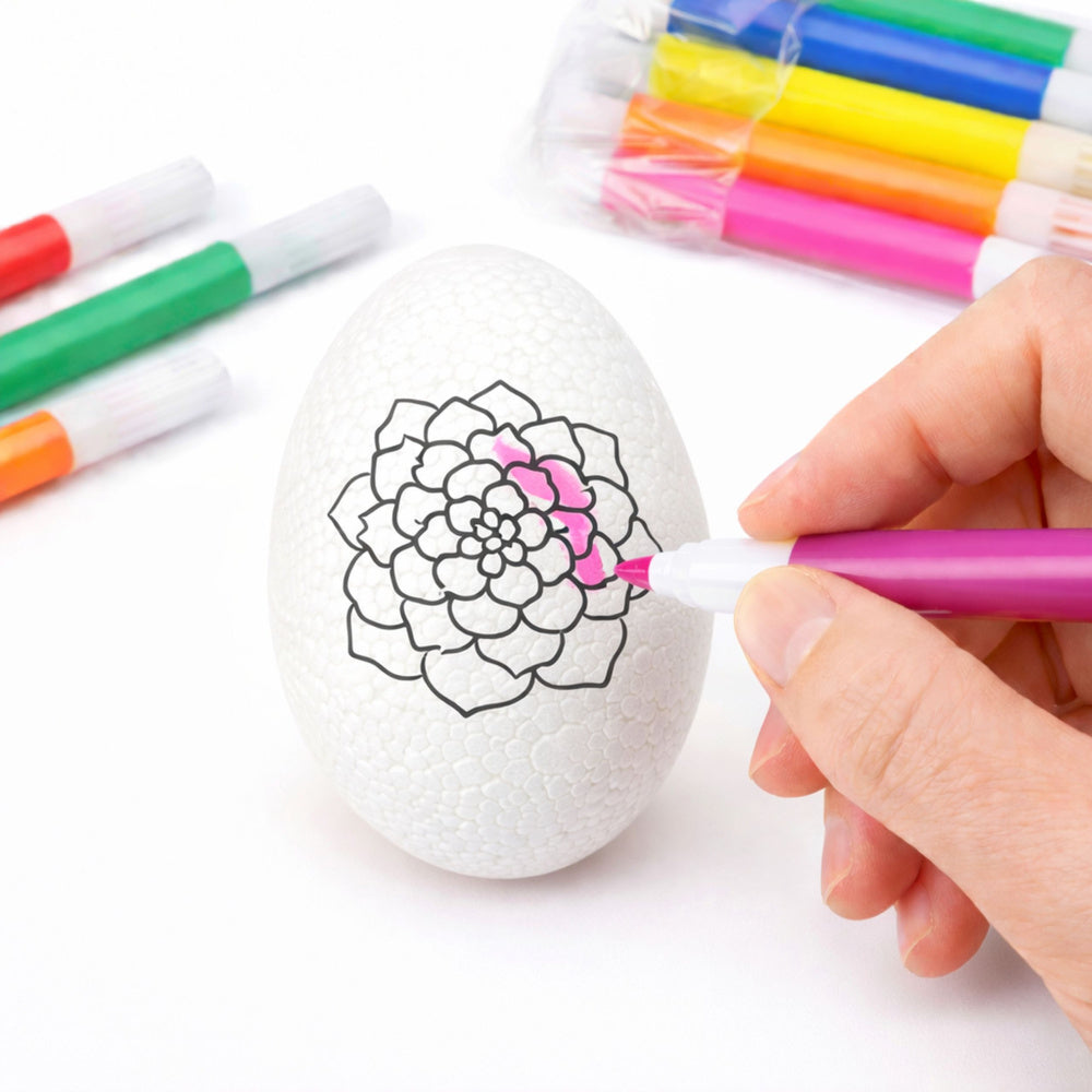 Easter Styrofoam Eggs For Painting Markers Flower Pattern B 6pcs