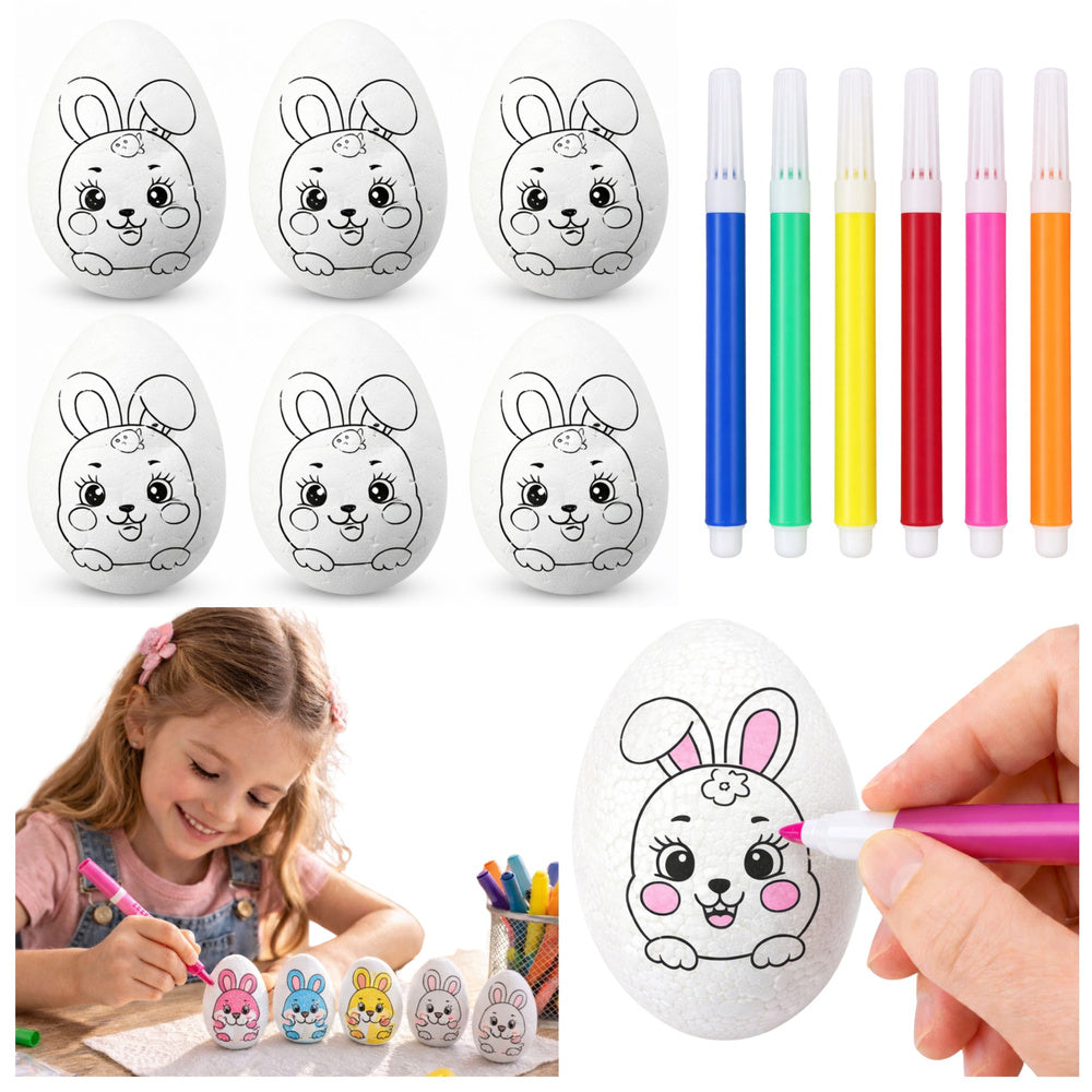Easter Styrofoam Eggs For Painting Markers Rabbit Pattern D 6pcs