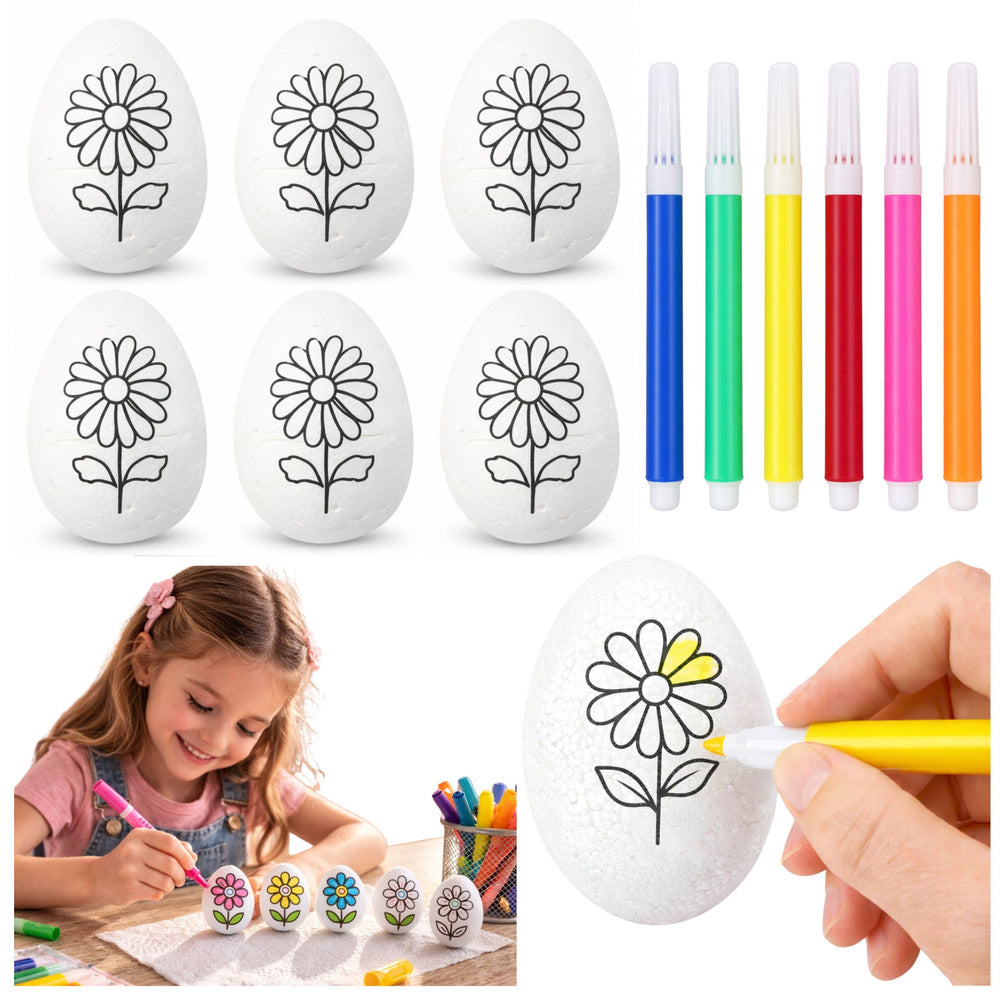 Easter Styrofoam Eggs For Painting Markers Flower Pattern D 6pcs