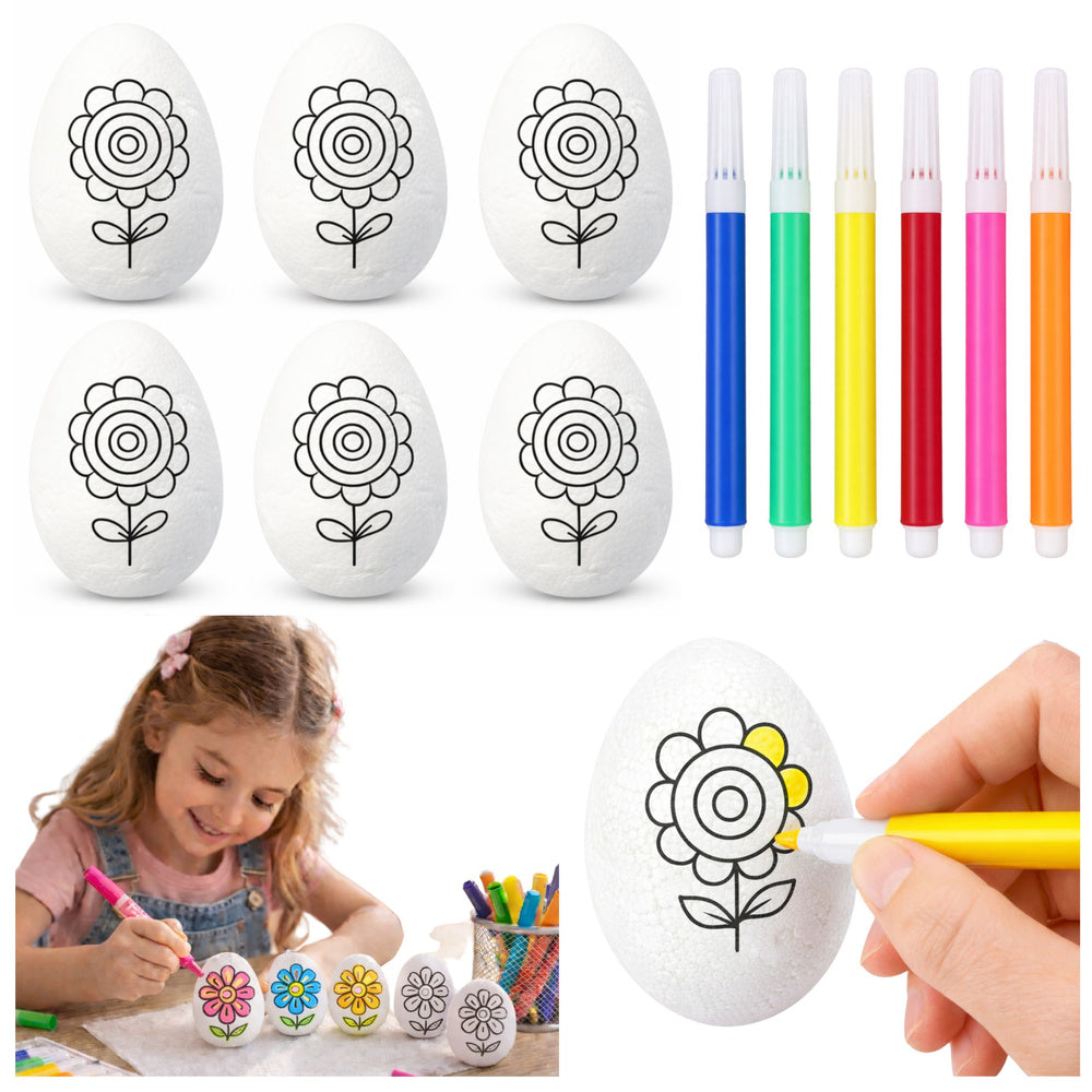 Easter Styrofoam Eggs For Painting Markers Flower Pattern C 6pcs