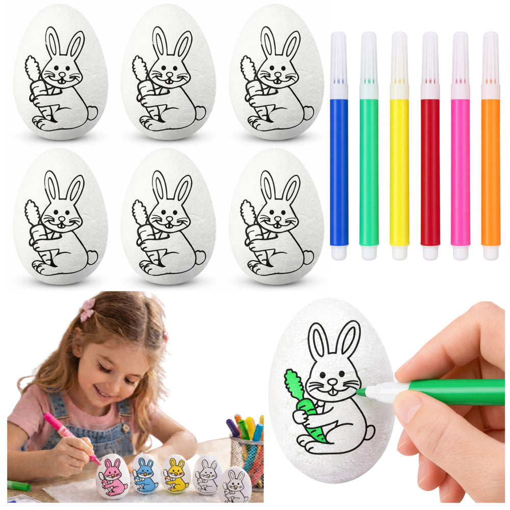 Easter Styrofoam Eggs For Painting Markers Felt-tip Pens Bunny 6pcs