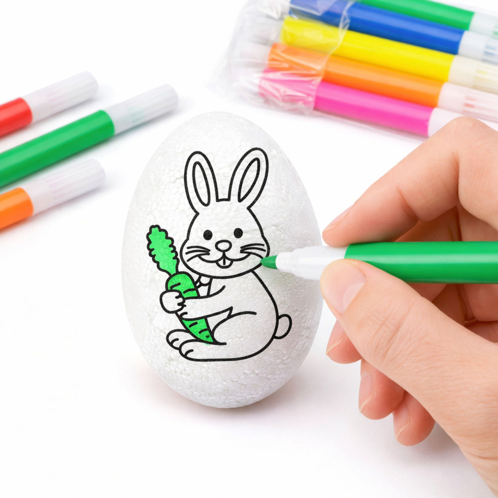 Easter Styrofoam Eggs For Painting Markers Felt-tip Pens Bunny 6pcs