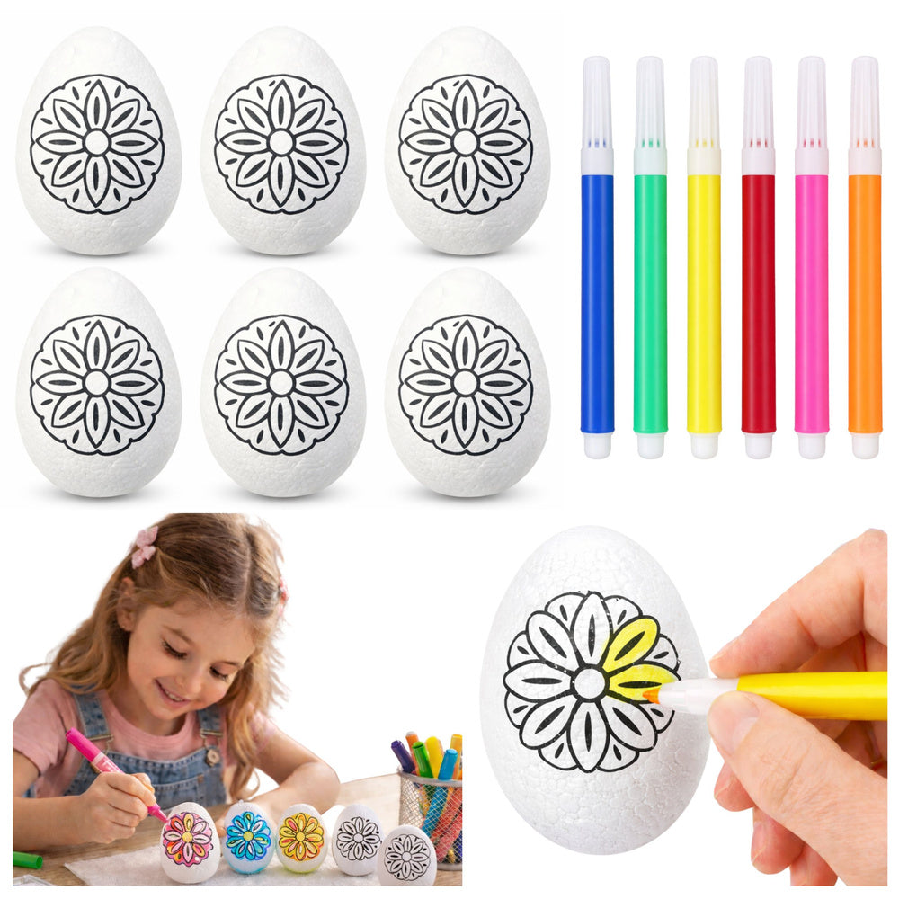 Easter Styrofoam Eggs For Painting Markers Flower Pattern A 6pcs