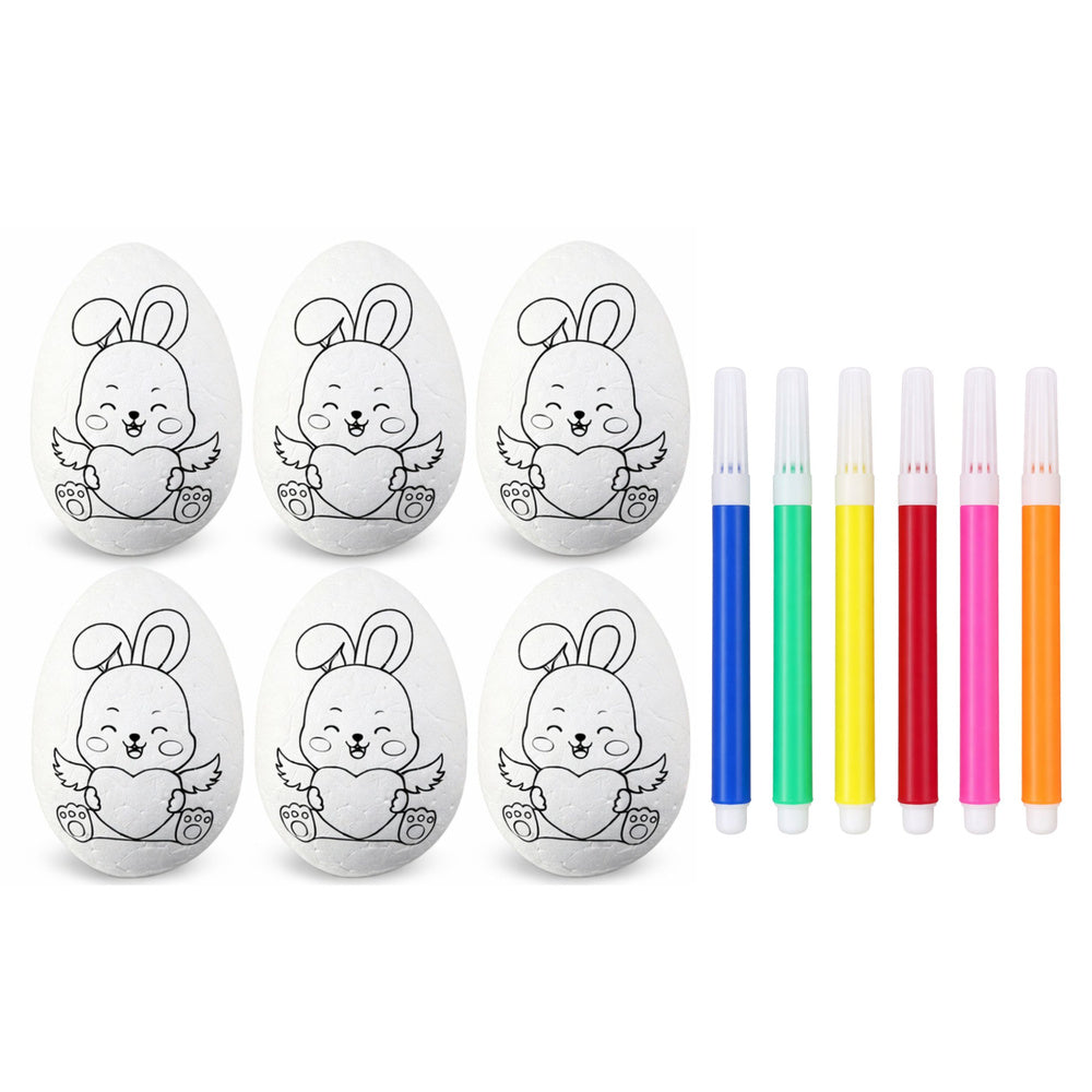 Easter Styrofoam Eggs For Painting Markers Rabbit Pattern E 6pcs