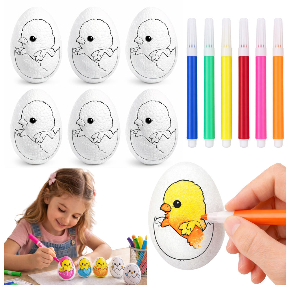 Easter Styrofoam Eggs For Painting Markers Chicken In Egg 6pcs