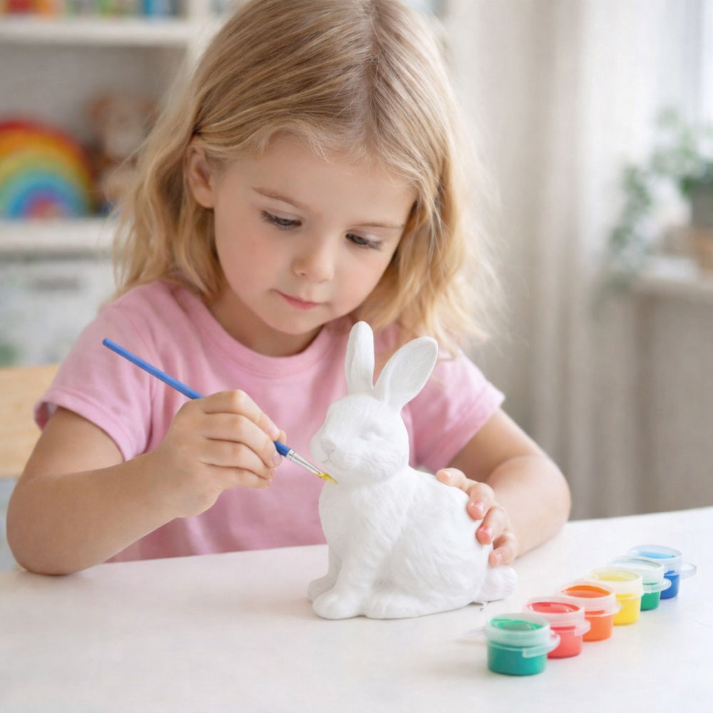 Easter Set Styrofoam Eggs 9pcs Bunny Figurine Paints