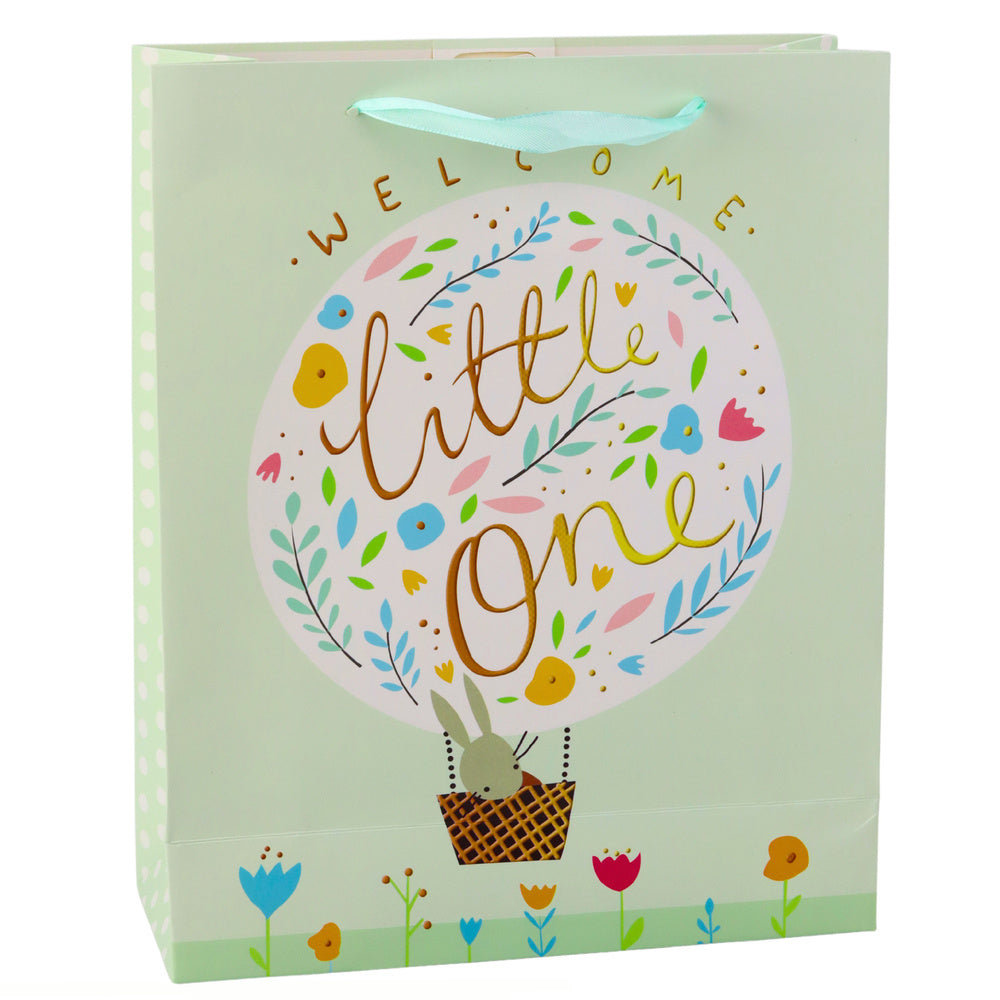 Birth Gift Bag Bunny Flowers Green 32 x 26 x 12 cm