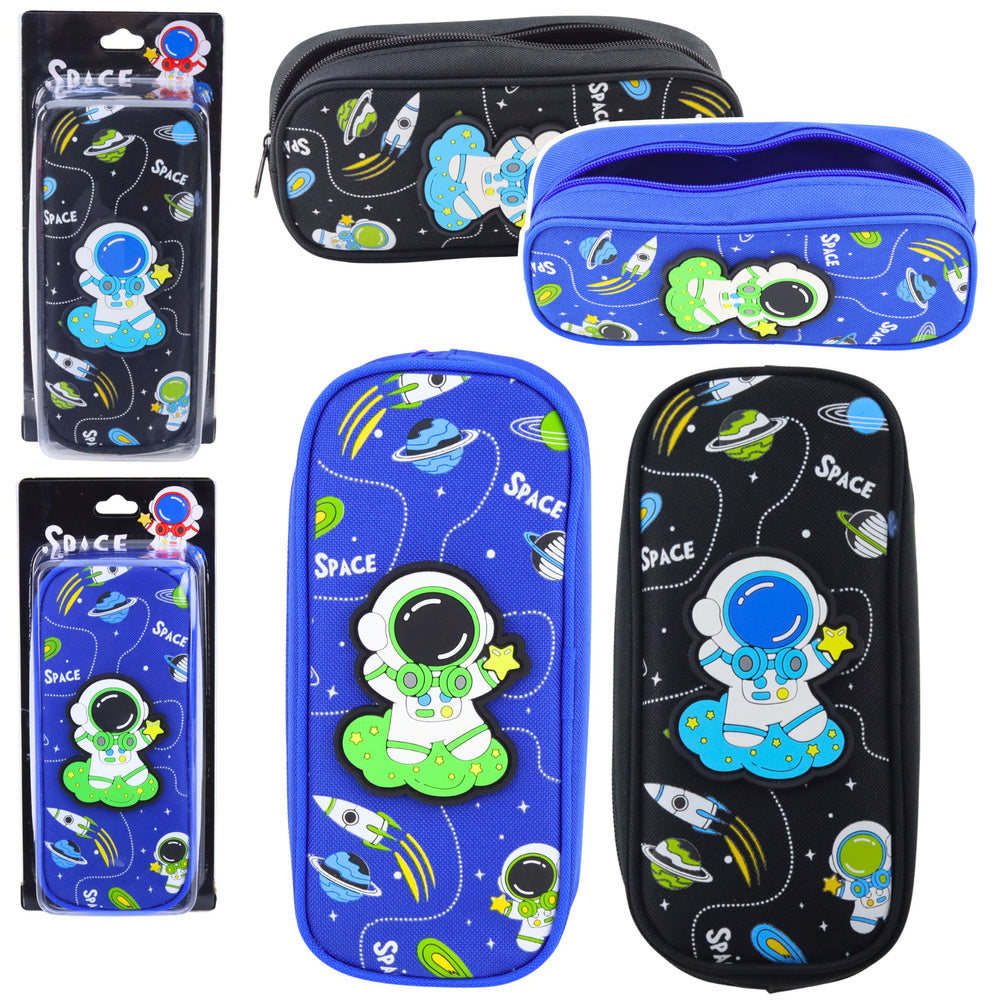 School Pencil Case Space Cosmonaut Two Pockets Black