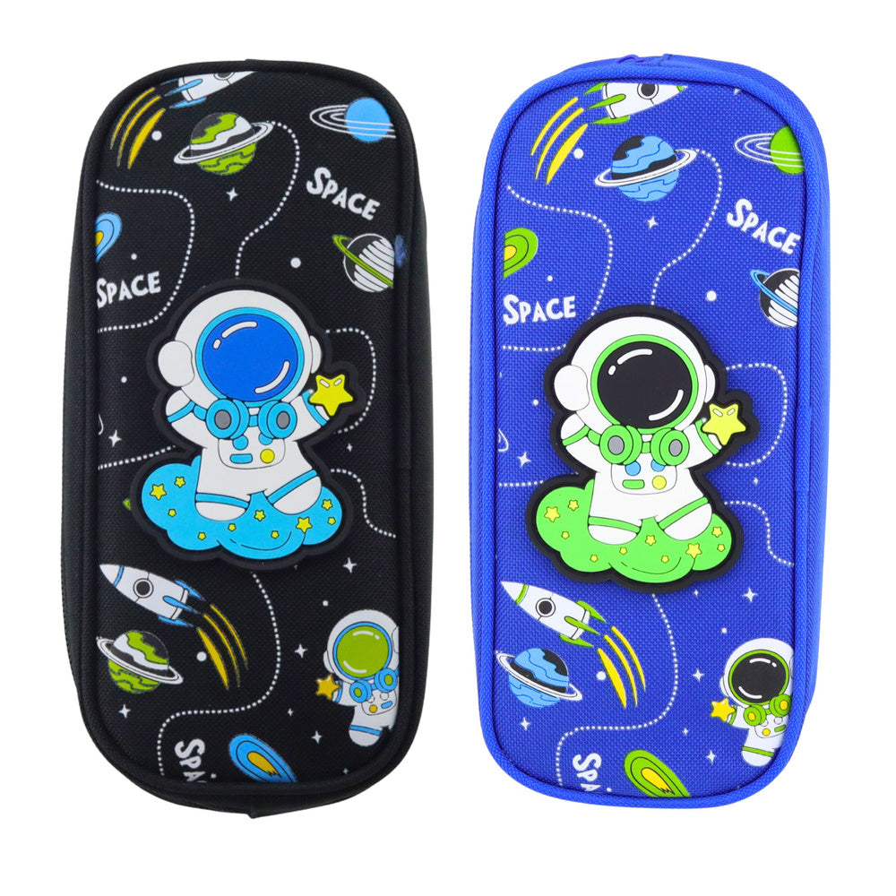 School Pencil Case Space Cosmonaut Two Pockets Black
