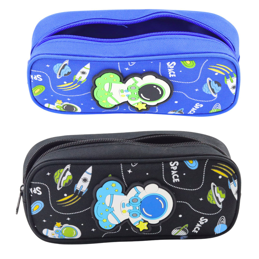 School Pencil Case Space Cosmonaut Two Pockets Black