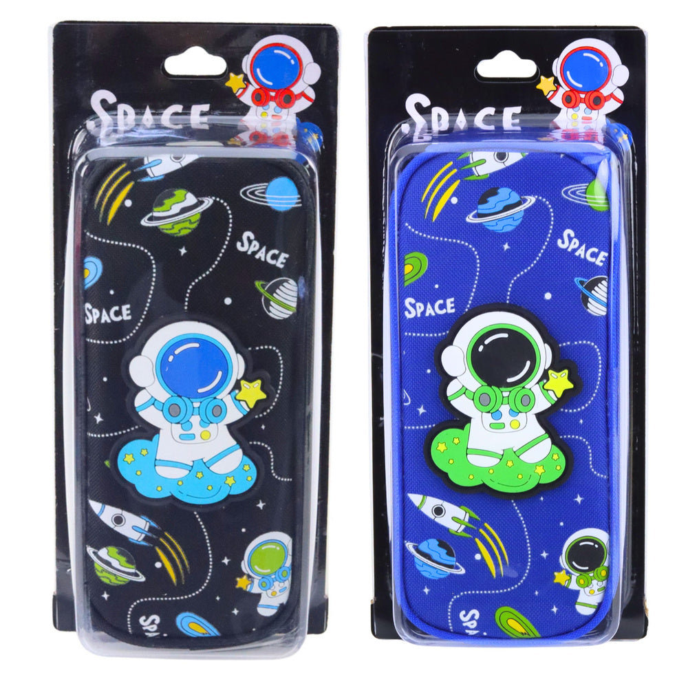 School Pencil Case Space Cosmonaut Two Pockets Black