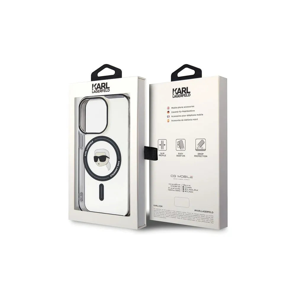Originální KARL LAGERFELD Hardcase KLHMP15LHKHNOTK pouzdro pro iPhone 15 PRO (Karl Head + MAG / průhledné)