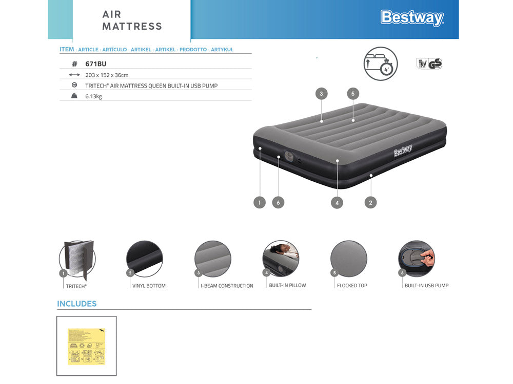 Bestway Tritech zračni madrac s ugrađenom pumpom