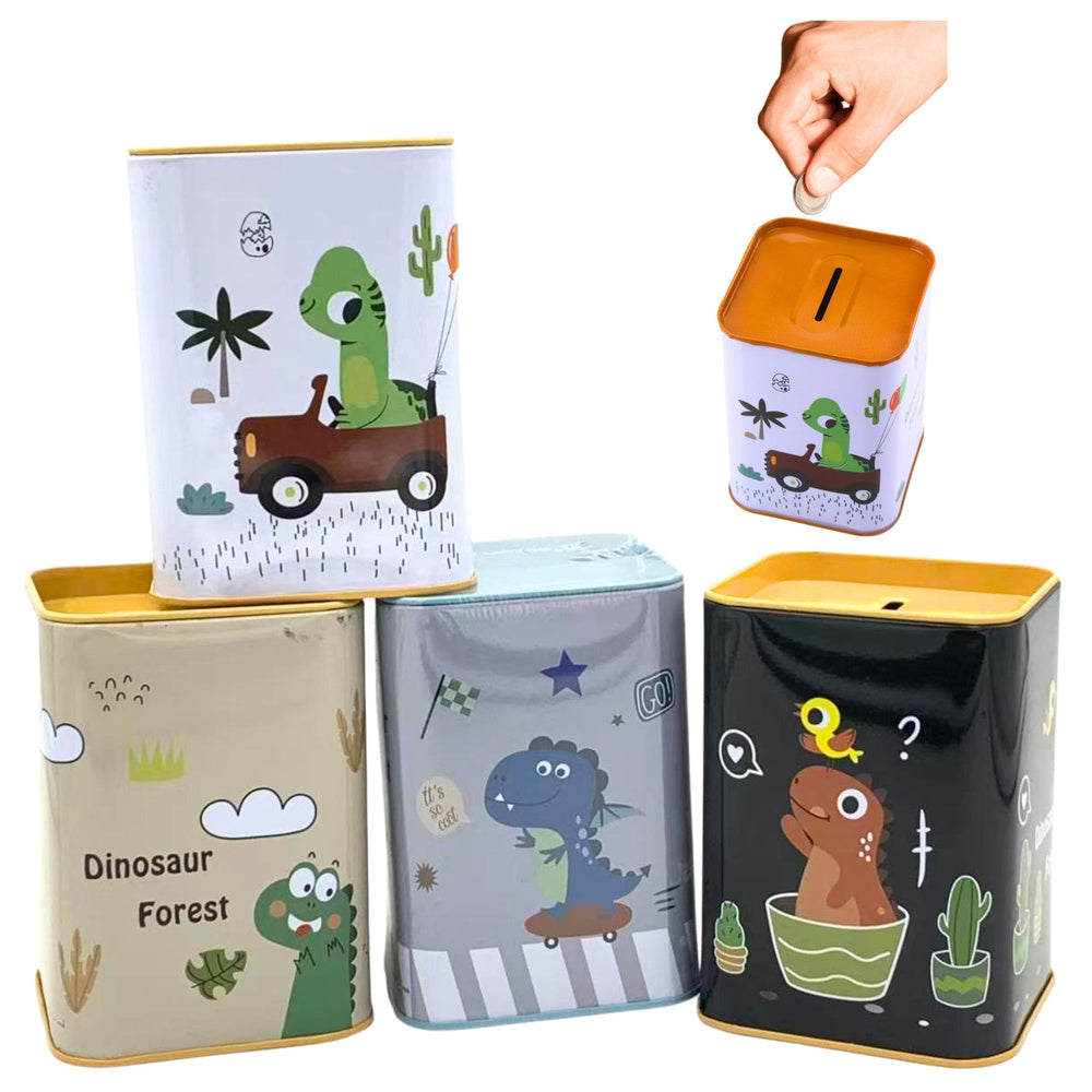 Piggy bank Dinosaur in the car Learning to save Metal White 11x8cm