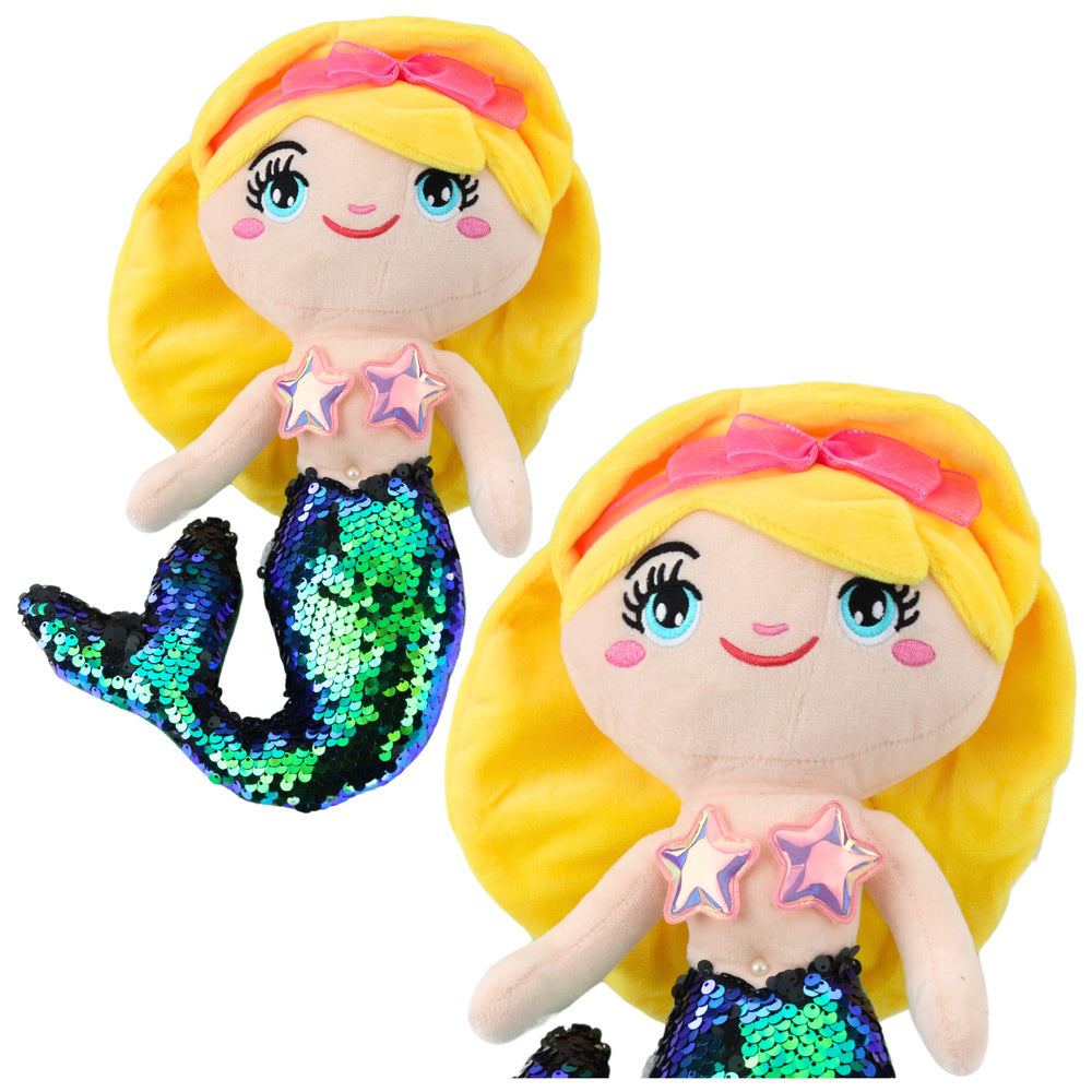 Plišana igračka sirena s šljokastim repom 30 cm - zeleno/žuta