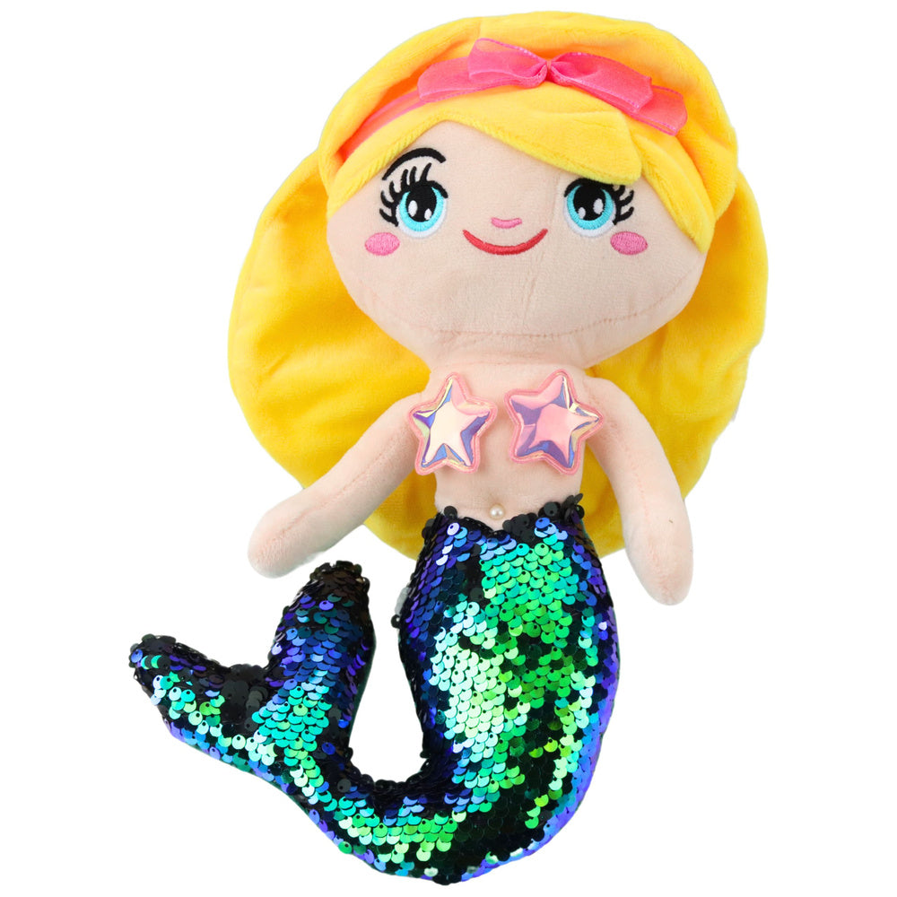 Plišana igračka sirena s šljokastim repom 30 cm - zeleno/žuta