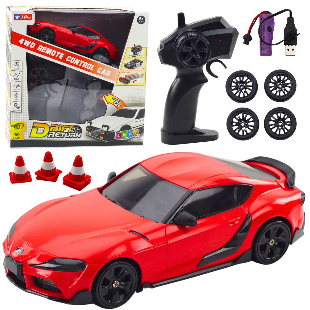 Auto na daljinsko upravljanje Drift Sports sa zamjenivim kotačima RC 4WD - crveni