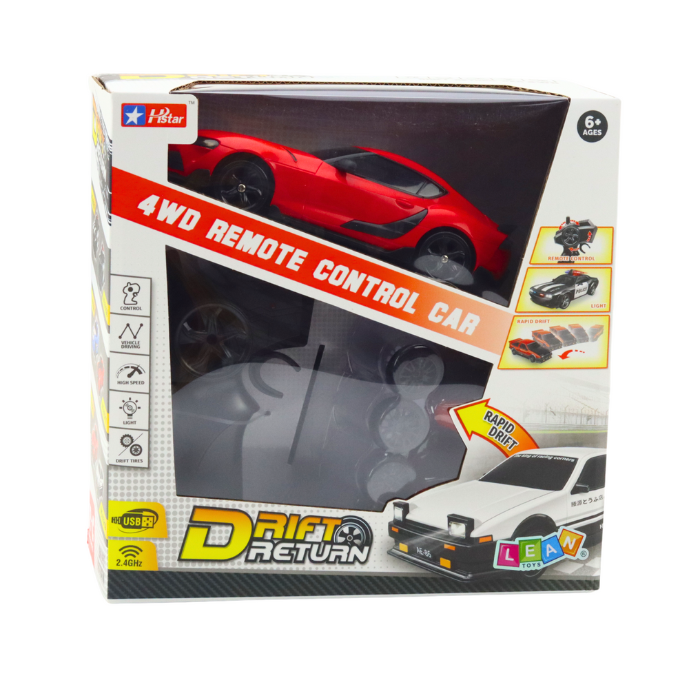Auto na daljinsko upravljanje Drift Sports sa zamjenivim kotačima RC 4WD - crveni