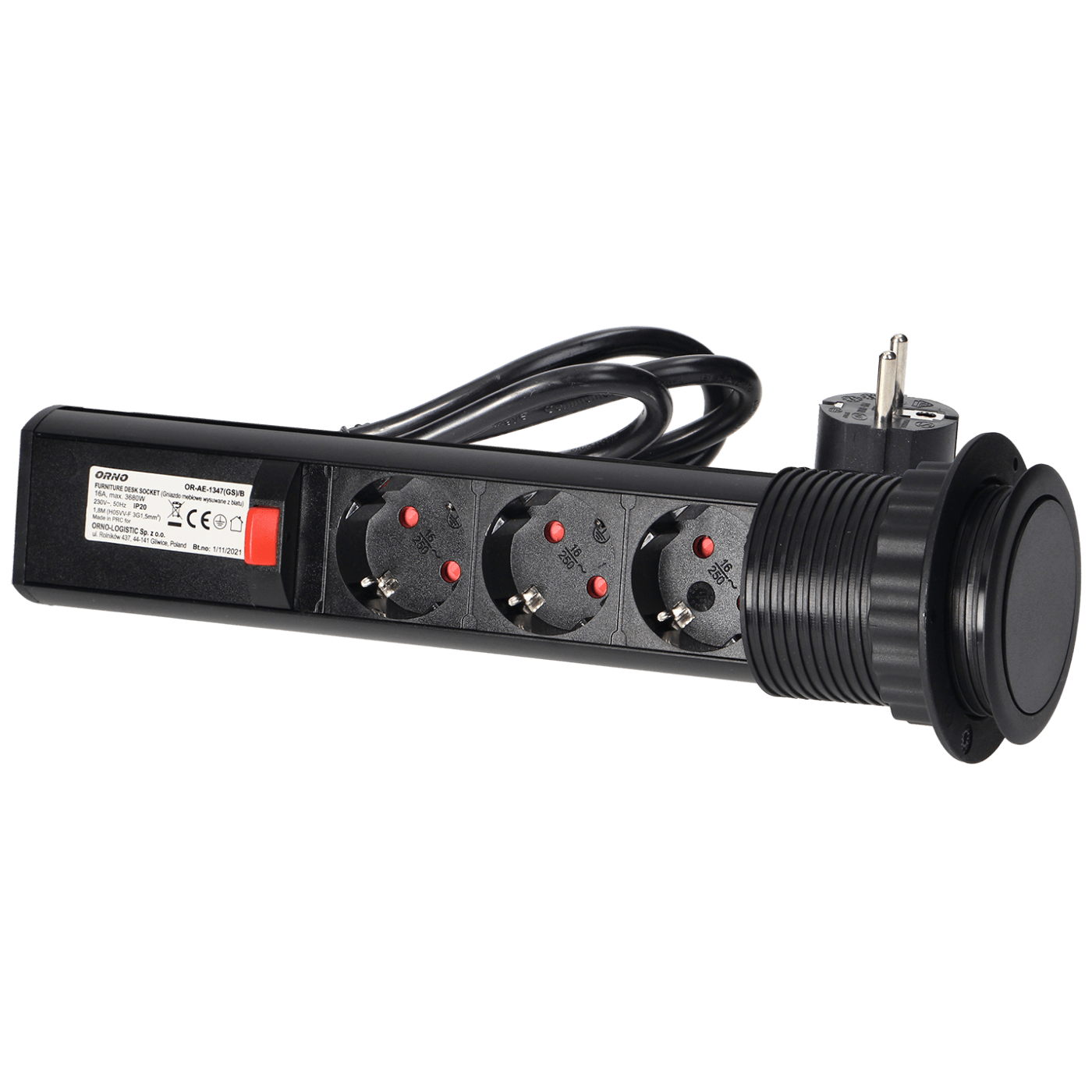 Orno Prodlužovací kabel se 3 x zásuvkami Schuko, vestavný - OR-AE-1347(GS)/B