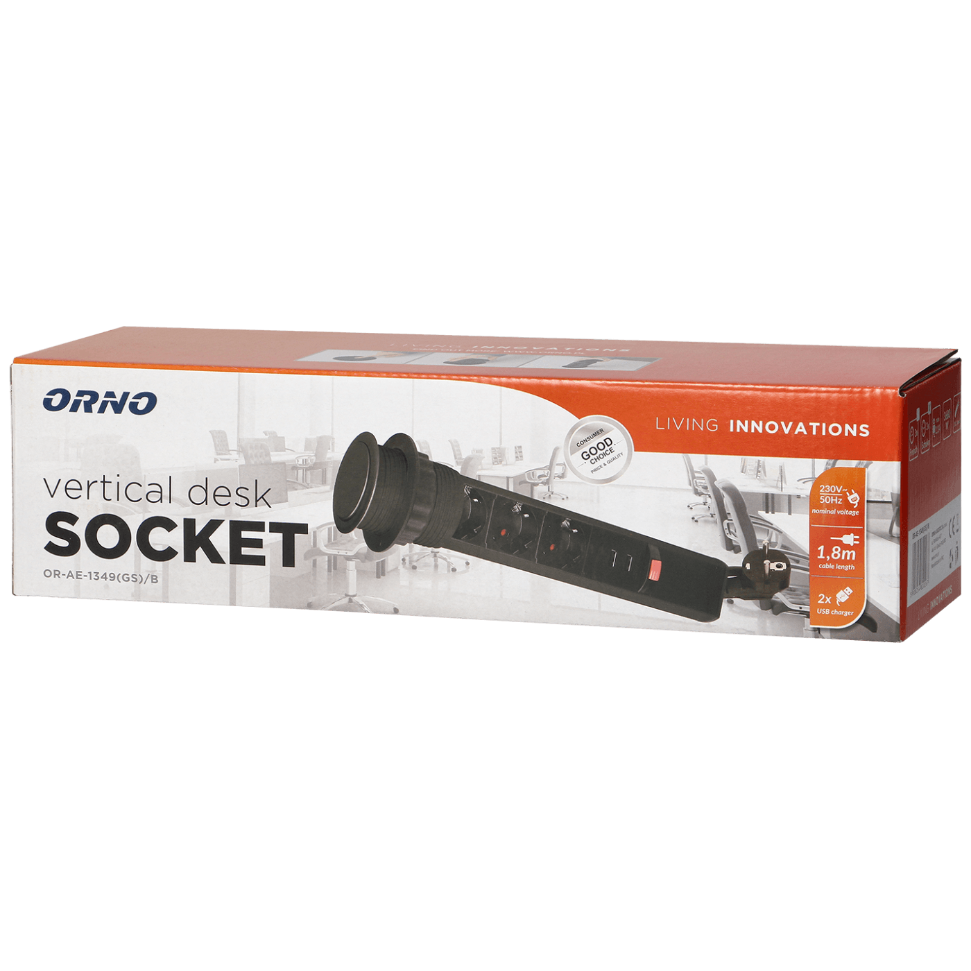 Orno Prodlužovací kabel se 3 x Schuko zásuvkami + 2 x USB, vestavný - OR-AE-1349(GS)/B