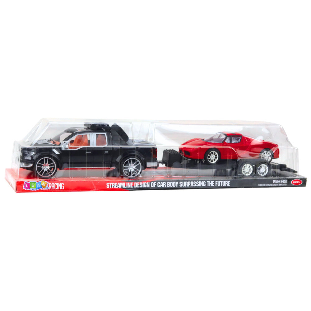 Set terenskog vozila s prikolicom i sportskim automobilom - 59cm - crveno/crni