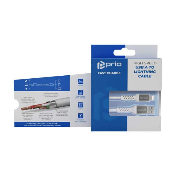 PRIO Charge & Sync USB-A na Lightning kabel, certifikace MFi, 2 m, bílý