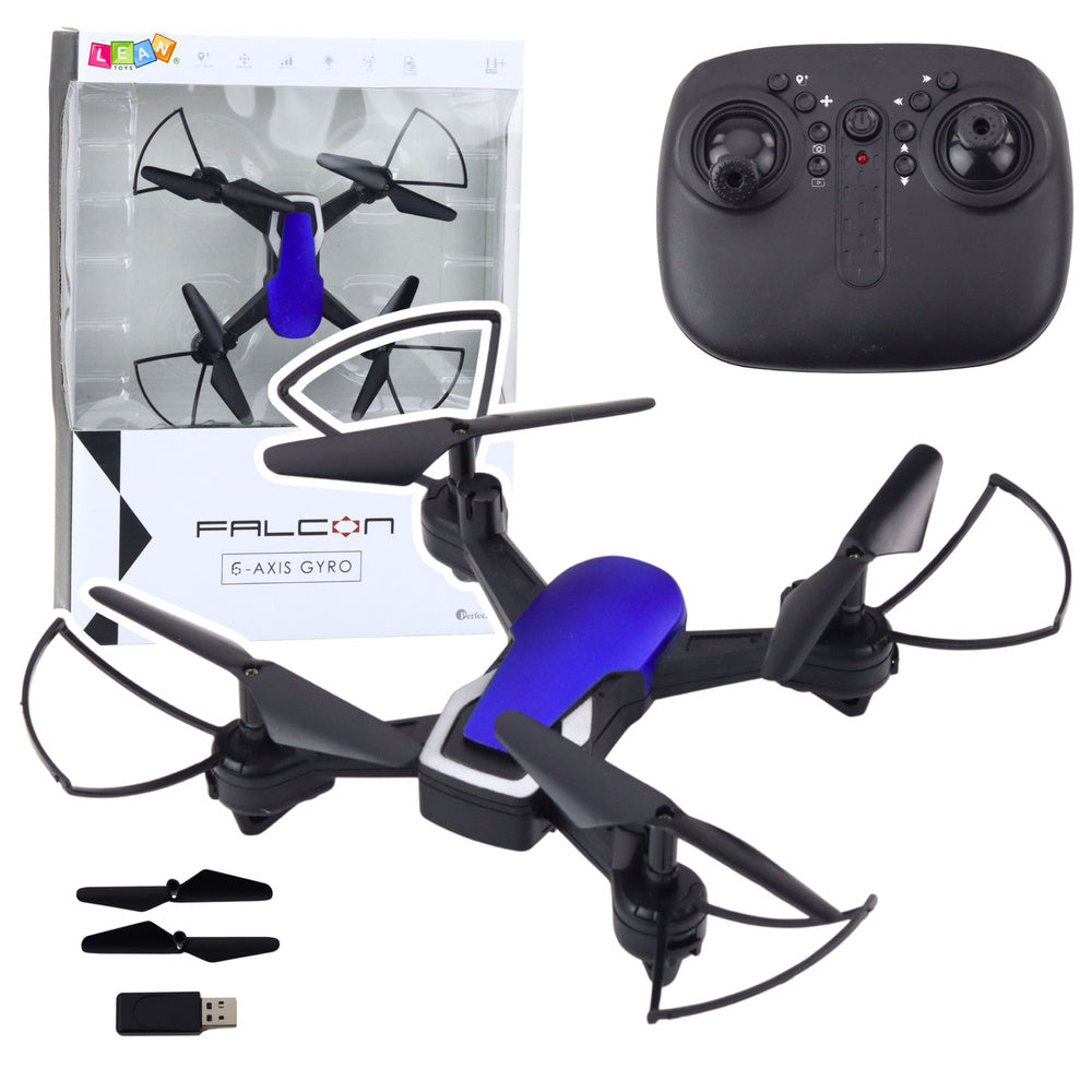 Dron na daljinsko upravljanje Six-Axis Falcon s LED svjetlima - crno/plavi