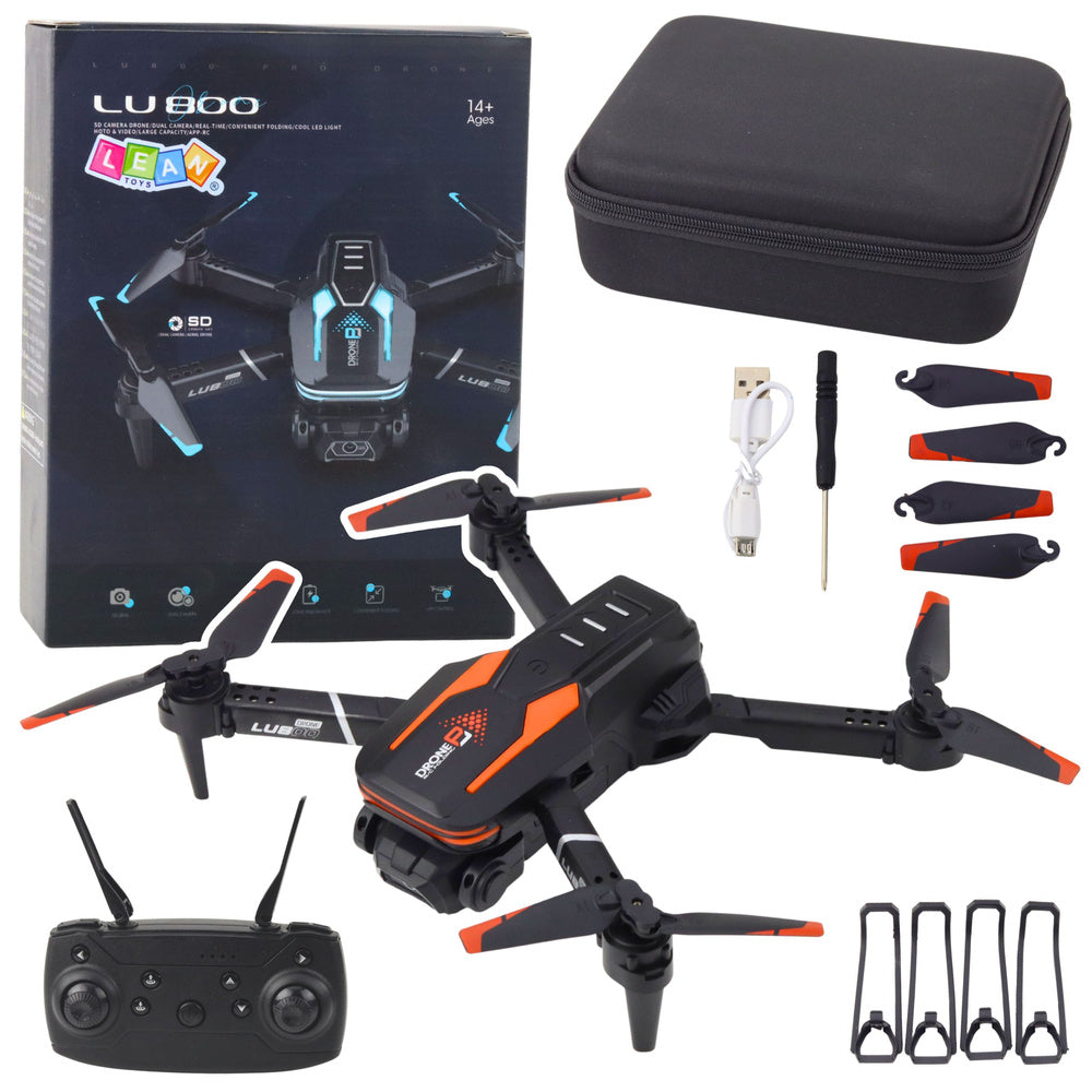 Dron na daljinsko upravljanje LU800, kamera, LED svjetla - crno/narančasta