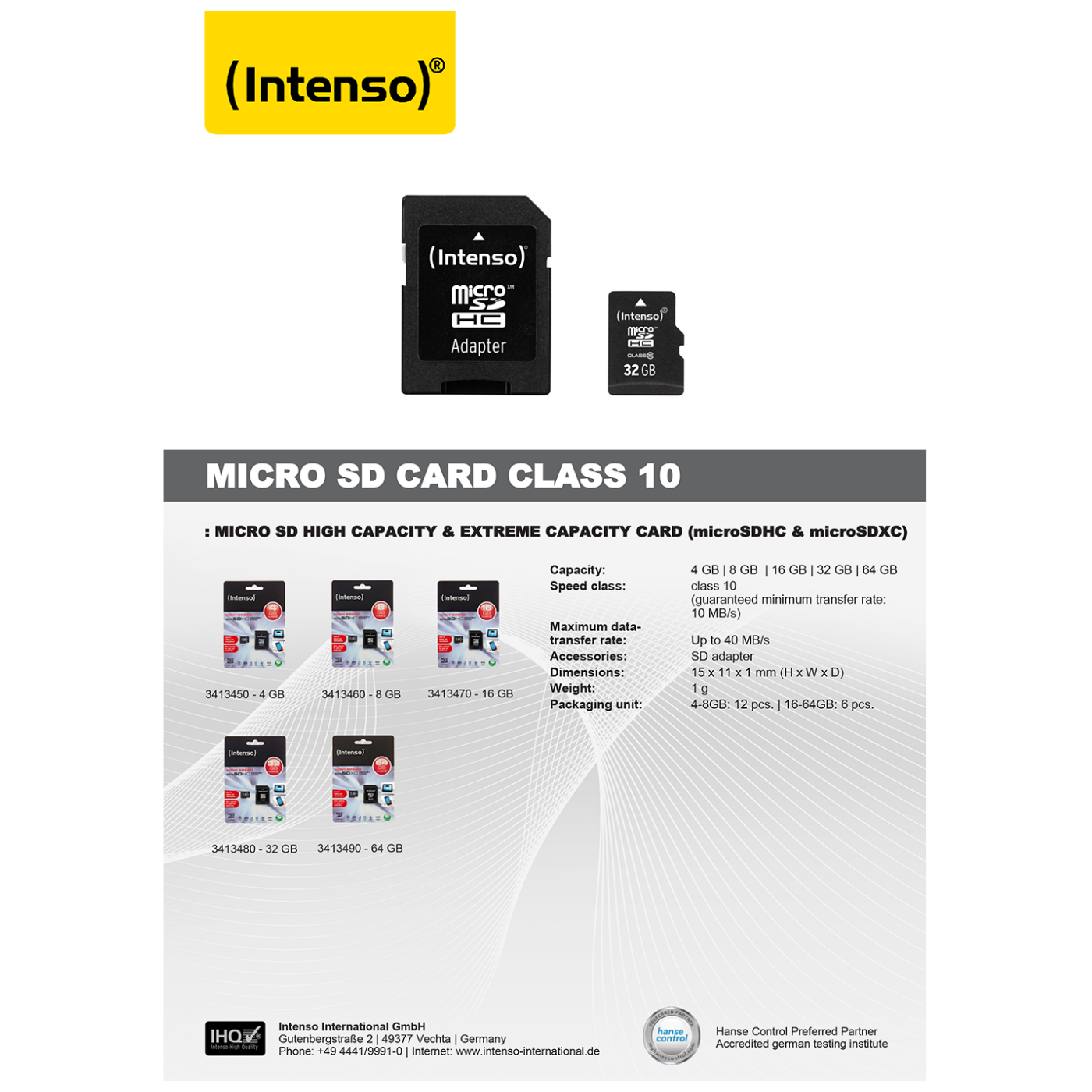 (Intenso) Micro SD Kartica 32GB Class 10 (SDHC & SDXC) sa adapterom - SDHCmicro+ad-32GB/Class10
