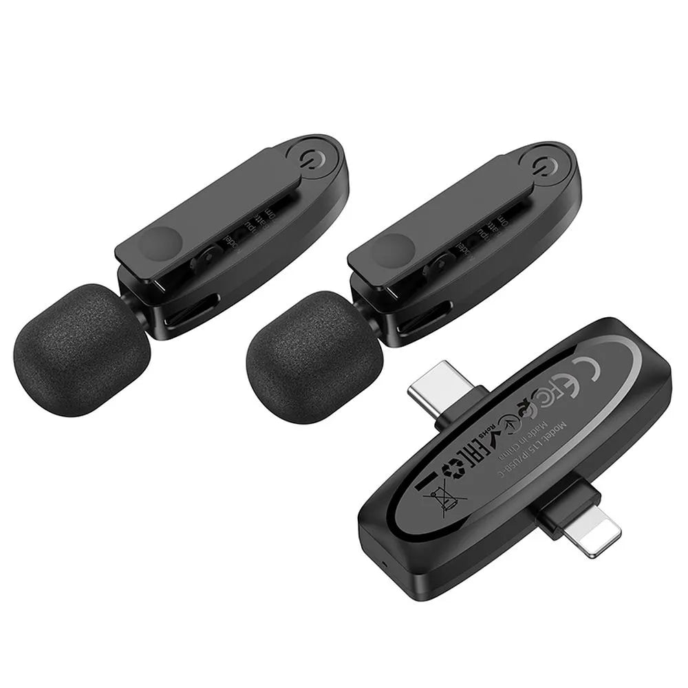 HOCO 2 x bezdrátový lavalier mikrofon Lightning / Type C L15 černý