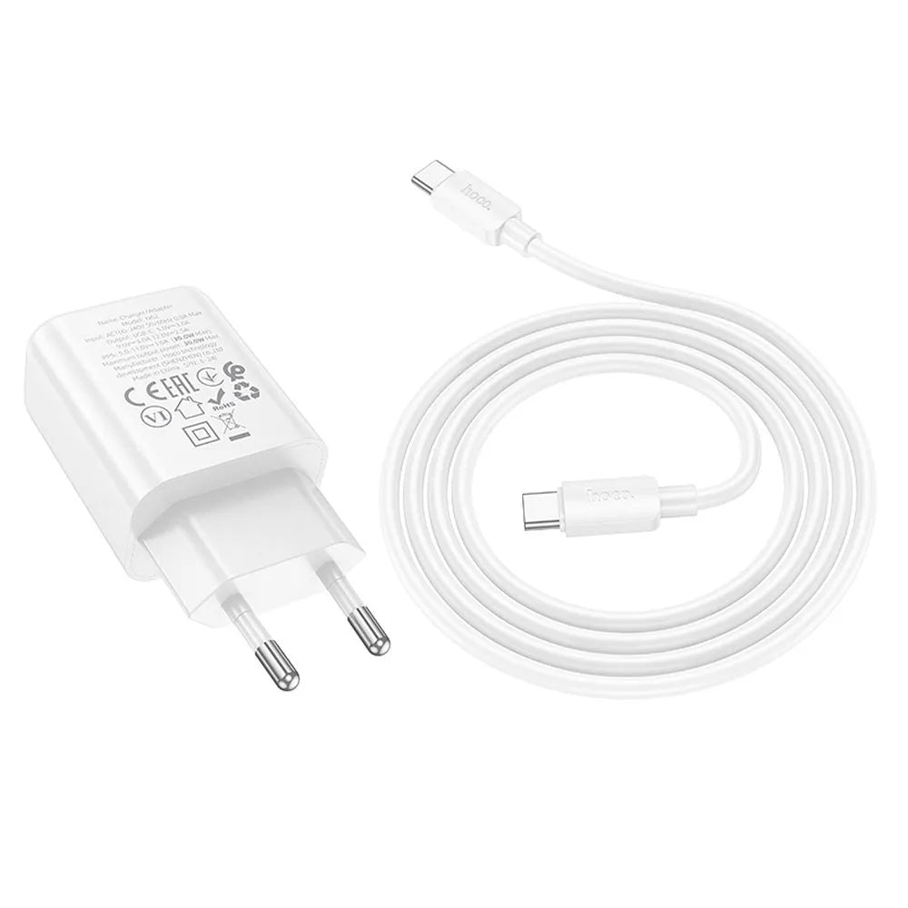 Hoco USB-C QC PD 30W nástěnná nabíječka pro telefon + USB C na USB C kabel N62 bílý