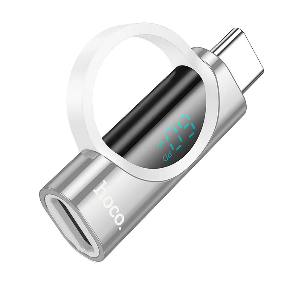 HOCO adaptér USB-C (M) na Lightning (F) s displejem 3A 60W UA32A stříbrný