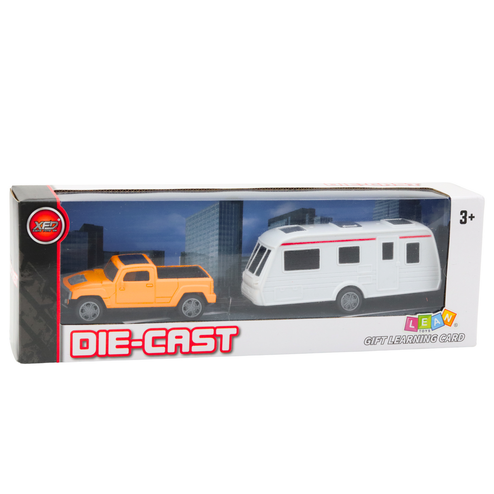 Metalni set vozila Pickup s kamperom DIE-CAST - Narančasti