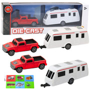 Metalni set vozila Pickup s kamperom DIE-CAST - crveno/bijeli
