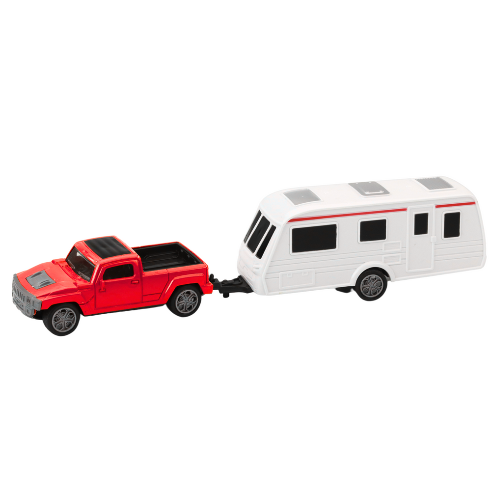 Metalni set vozila Pickup s kamperom DIE-CAST - crveno/bijeli