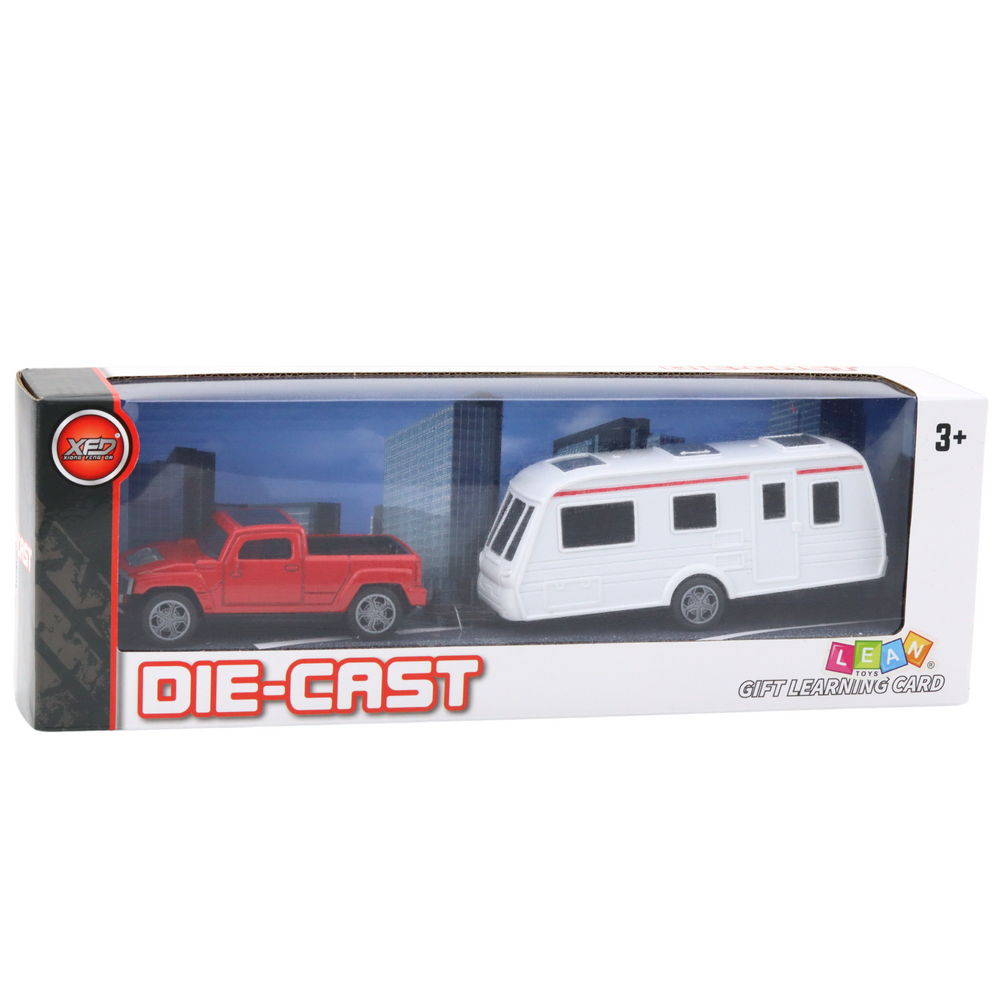 Metalni set vozila Pickup s kamperom DIE-CAST - crveno/bijeli
