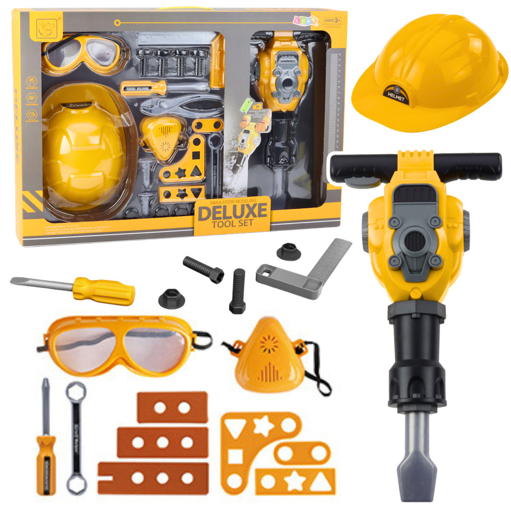 Dječji set alata sa pneumatičnom bušilicom i kacigom Deluxe Tool - 21 element