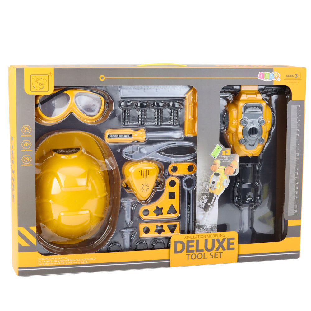 Dječji set alata sa pneumatičnom bušilicom i kacigom Deluxe Tool - 21 element