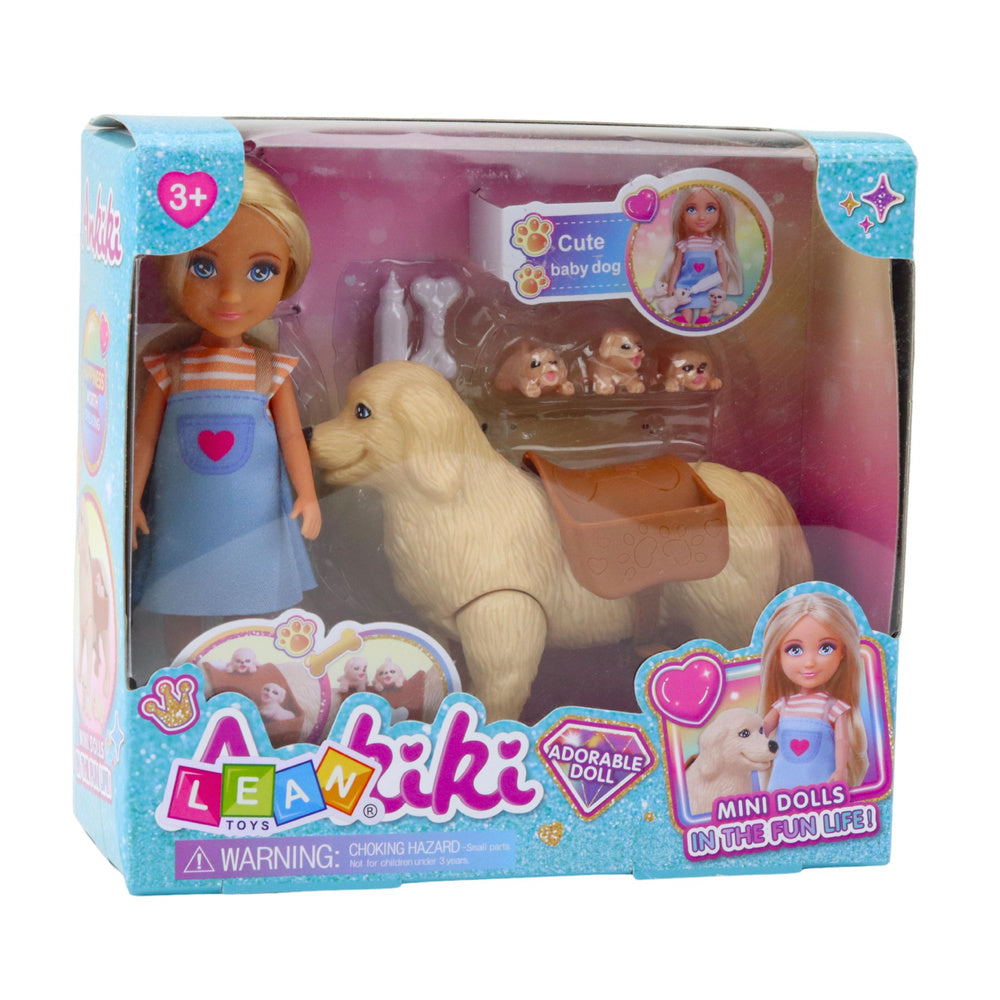 Mini lutka za igru sa psom i štencima - 13 cm