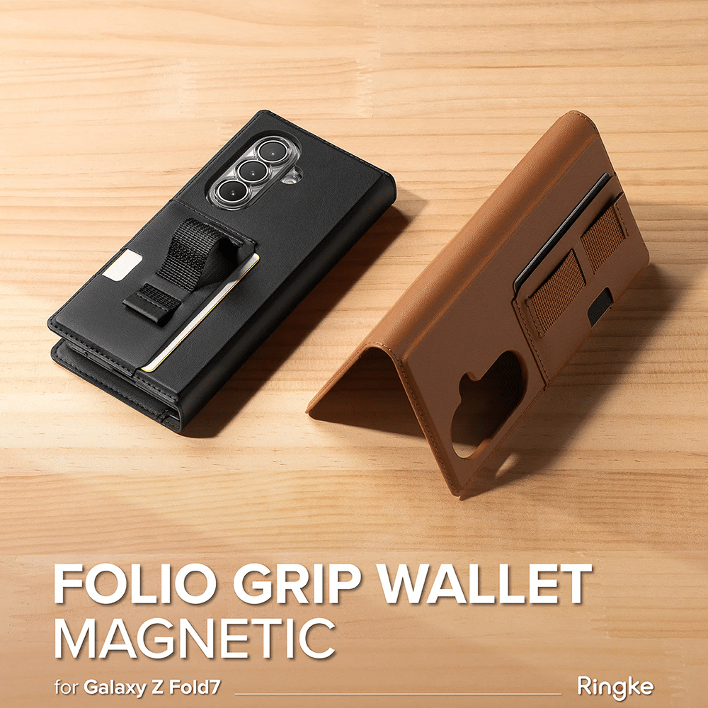 Ringke – Magnetická peněženka Folio Grip pro Samsung Galaxy Z Fold 7 – hnědá