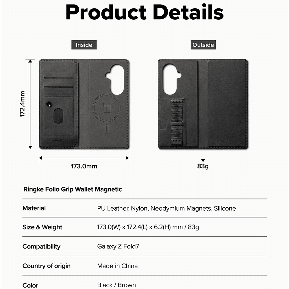 Ringke – Magnetická peněženka Folio Grip pro Samsung Galaxy Z Fold 7 – černá