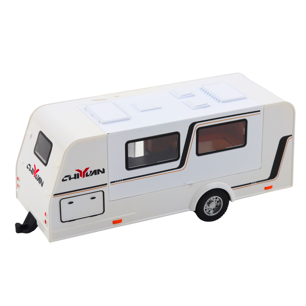 Metalni terenski auto za igru s kamperom 1:32 - crveno/bijeli