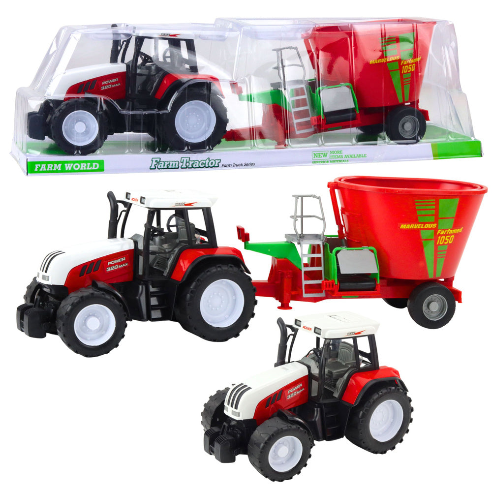 Traktor s prikolicom mješalicom za stočnu hranu za igru 60cm - crveni