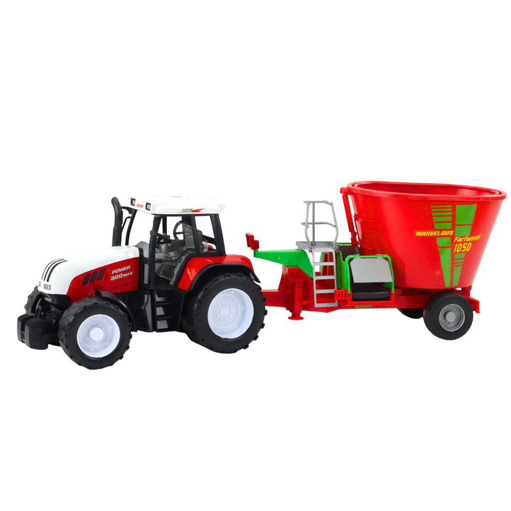 Traktor s prikolicom mješalicom za stočnu hranu za igru 60cm - crveni
