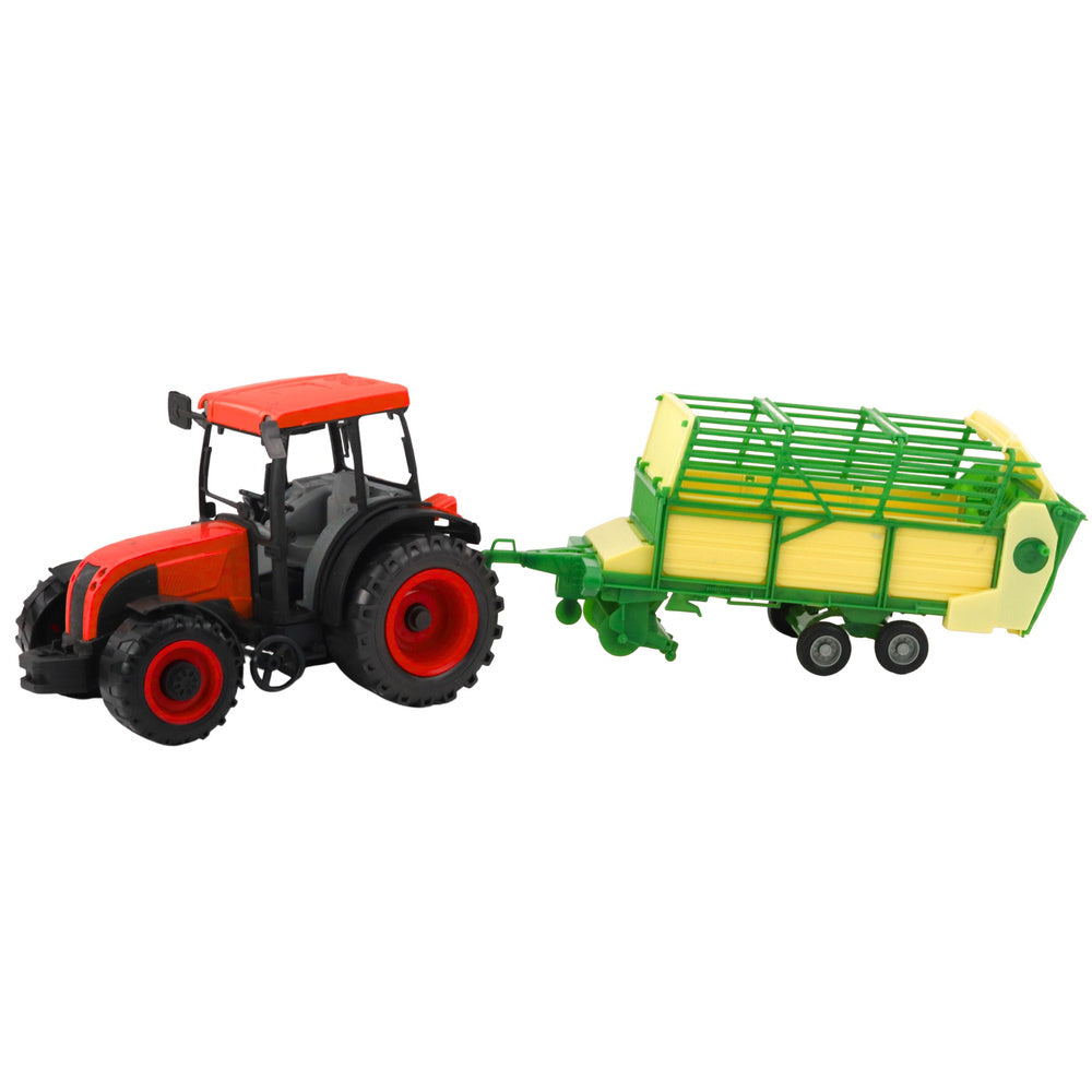 Crveni traktor za igru sa prikolicom za sijeno 50cm - zeleno/žuta