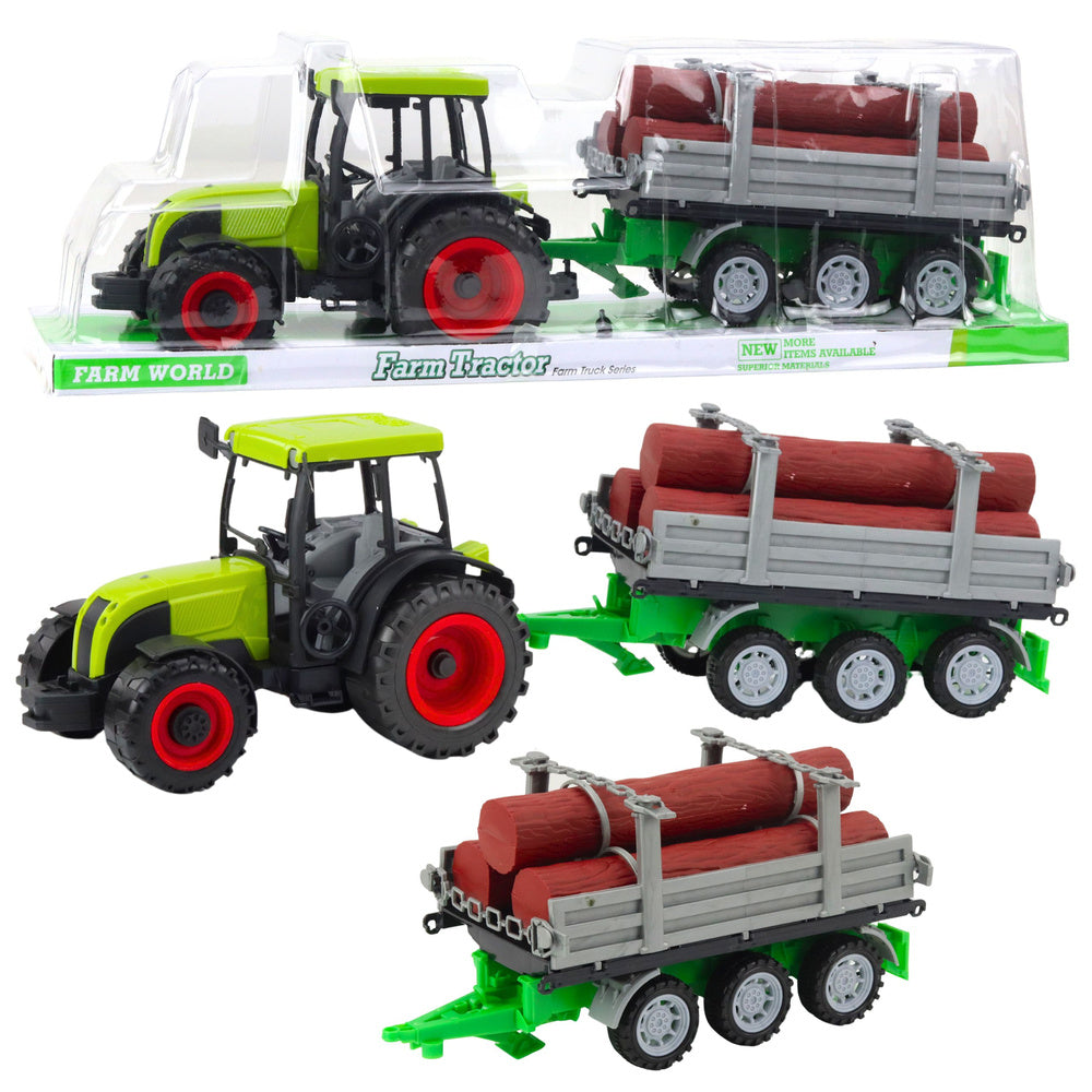 Traktor za igru sa prikolicom za drva 47cm - zeleno/sivi