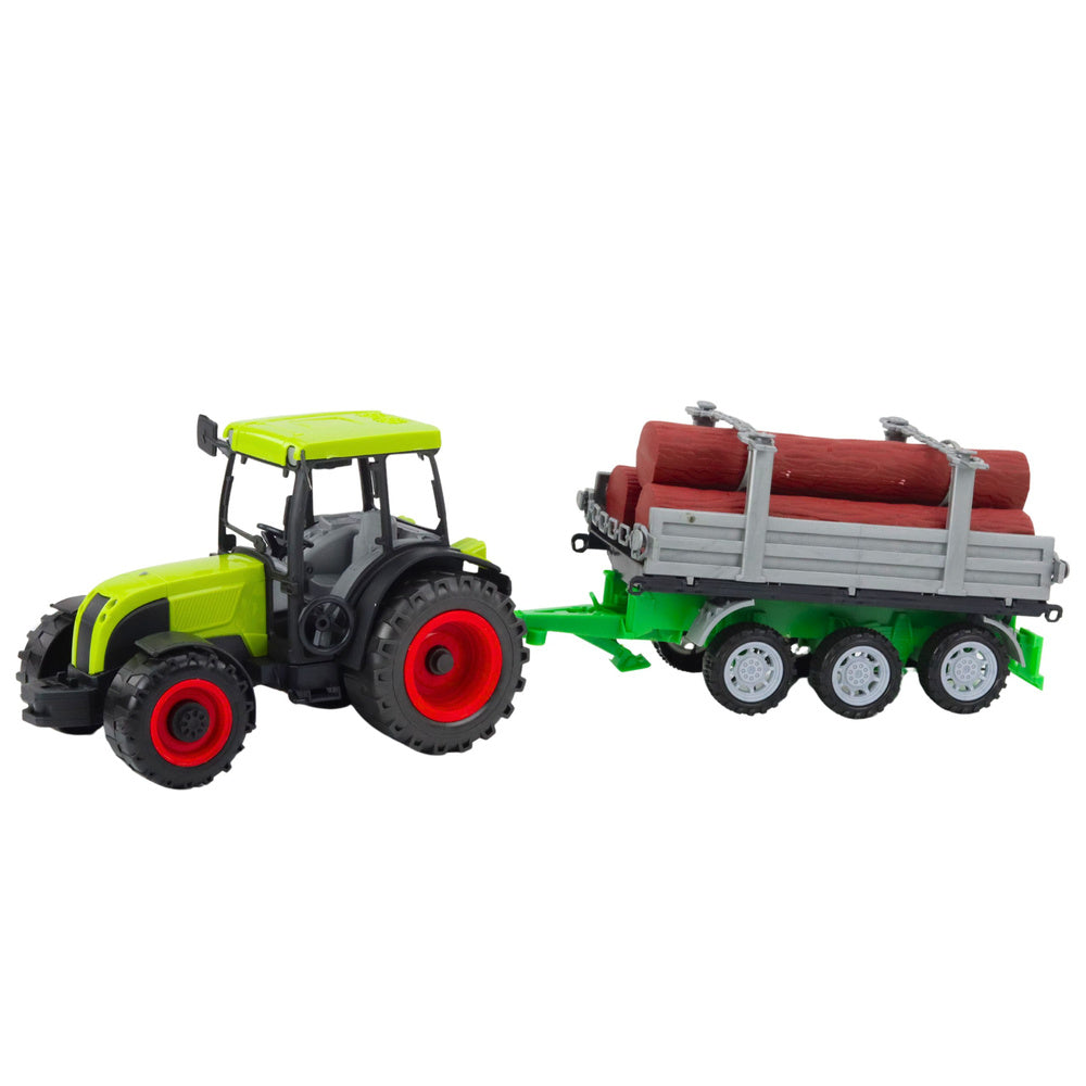 Traktor za igru sa prikolicom za drva 47cm - zeleno/sivi