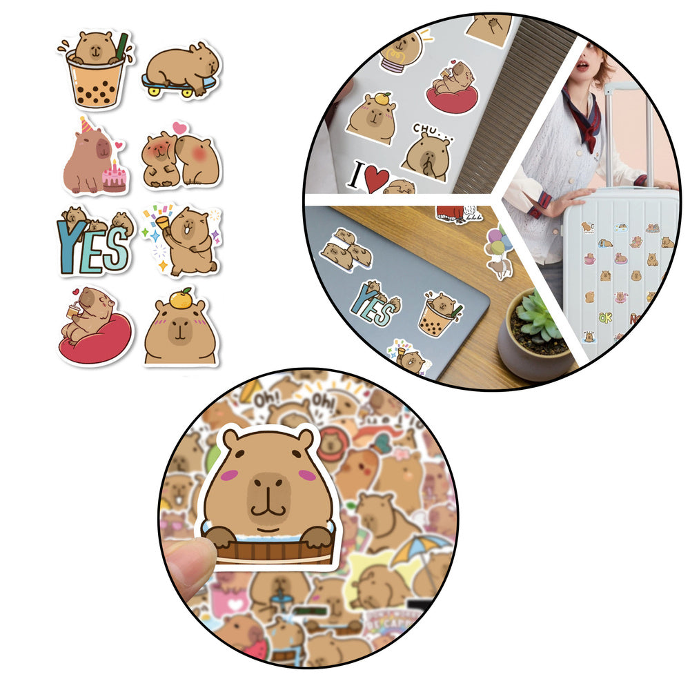 Set of Capybara Paper Stickers Various Patterns 50pcs.