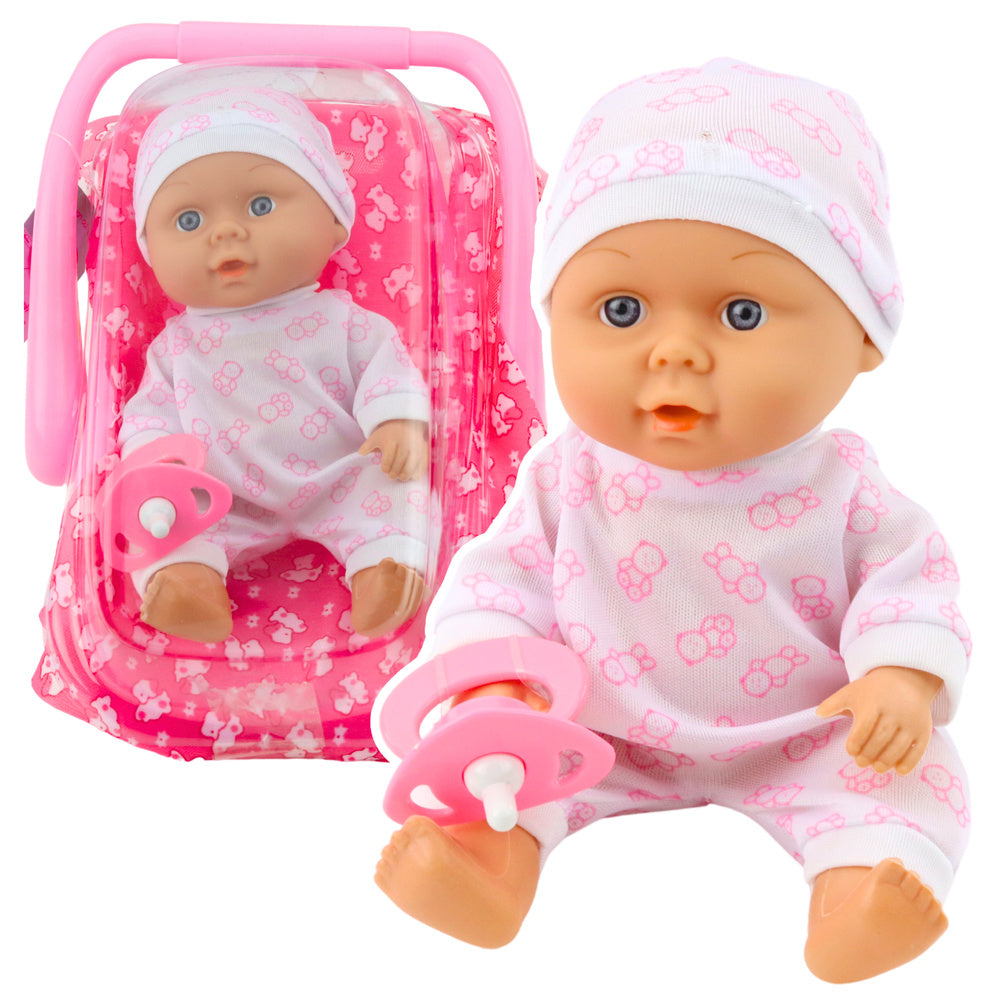 Lutka za igru beba u nosiljci - 22 cm  - roza