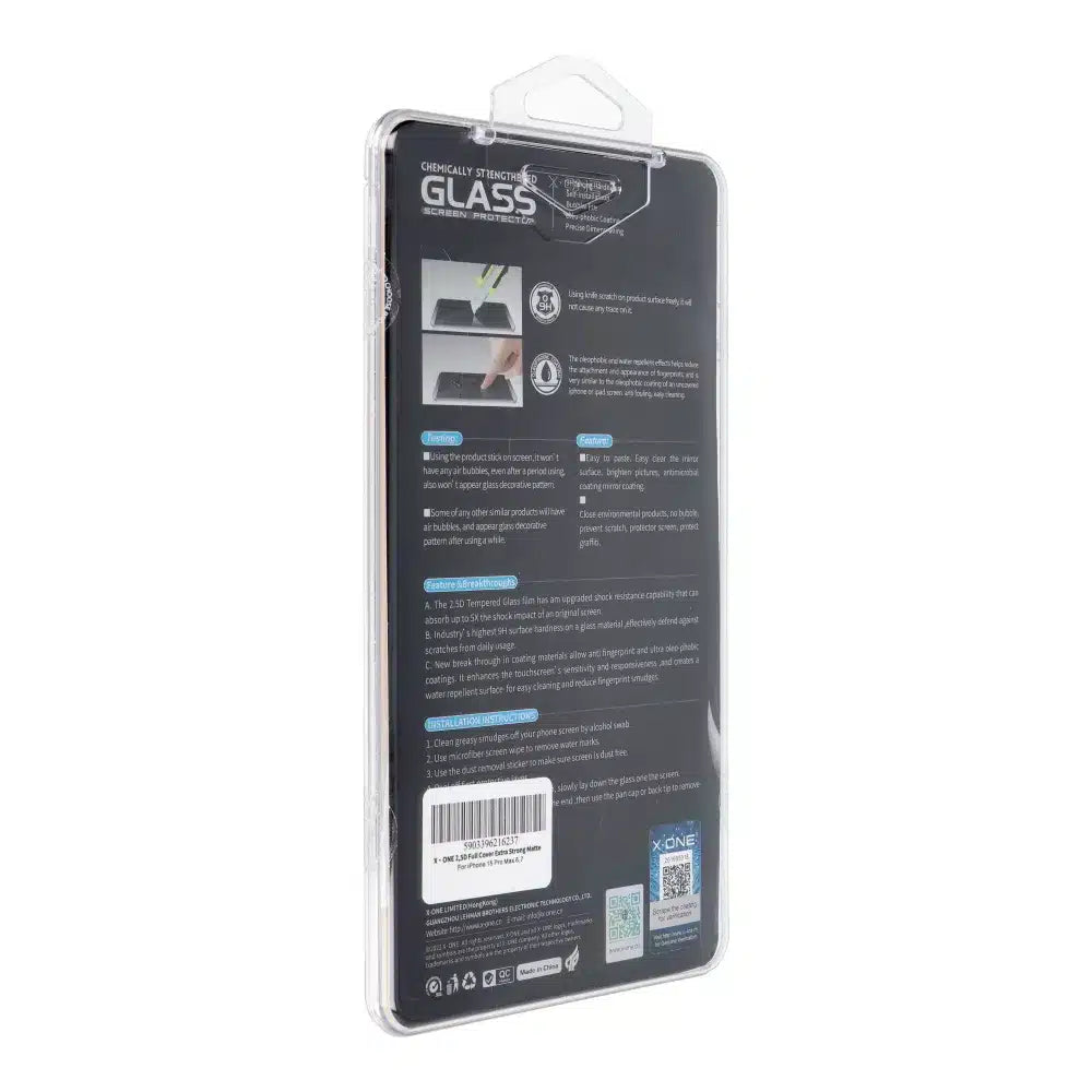X-ONE Full Cover Extra Strong Tempered Glass Matte - pro iPhone 15 Pro Max (celoplošné lepidlo) černá
